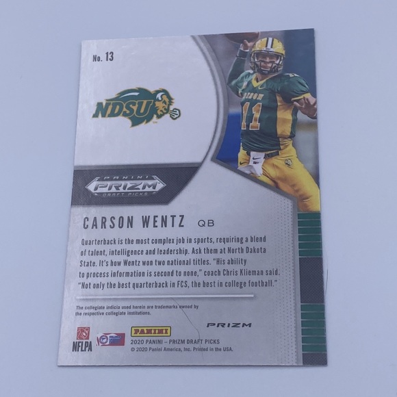 Carson Wentz - 2020 panini Prizm draft picks #13 (red Prizm ) - Picture 2 of 2